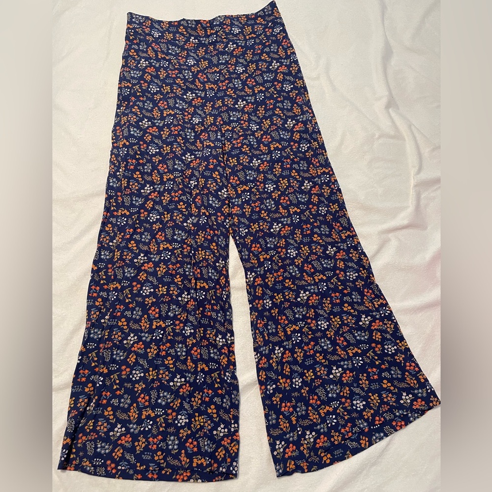 Cropped high waisted wide leg cotton floral pants